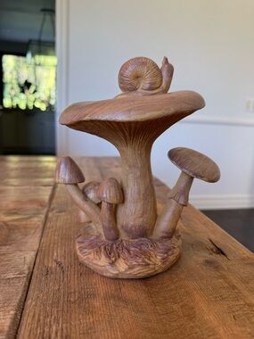 “Place & Time” brown MUSHROOM & SNAIL resin cottagecore table decor.
